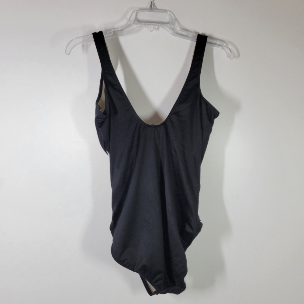 Miraclesuit Black Cream Gold Sequin V-neck Swim Suit One Piece Size Small - Picture 2 of 6